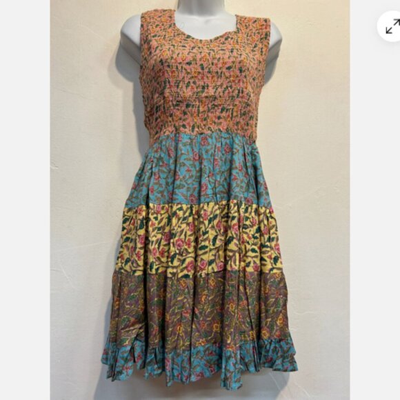 Nwt SACRED THREADS boho gypsy funky hippie rayon tier tank DRESS M - Picture 3 of 4